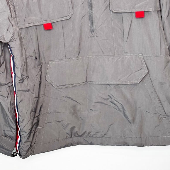 Y2K Tommy Hilfiger Mens Pullover Anorak Jacket Hoodie Red Gray XXL Spellout - Picture 7 of 13